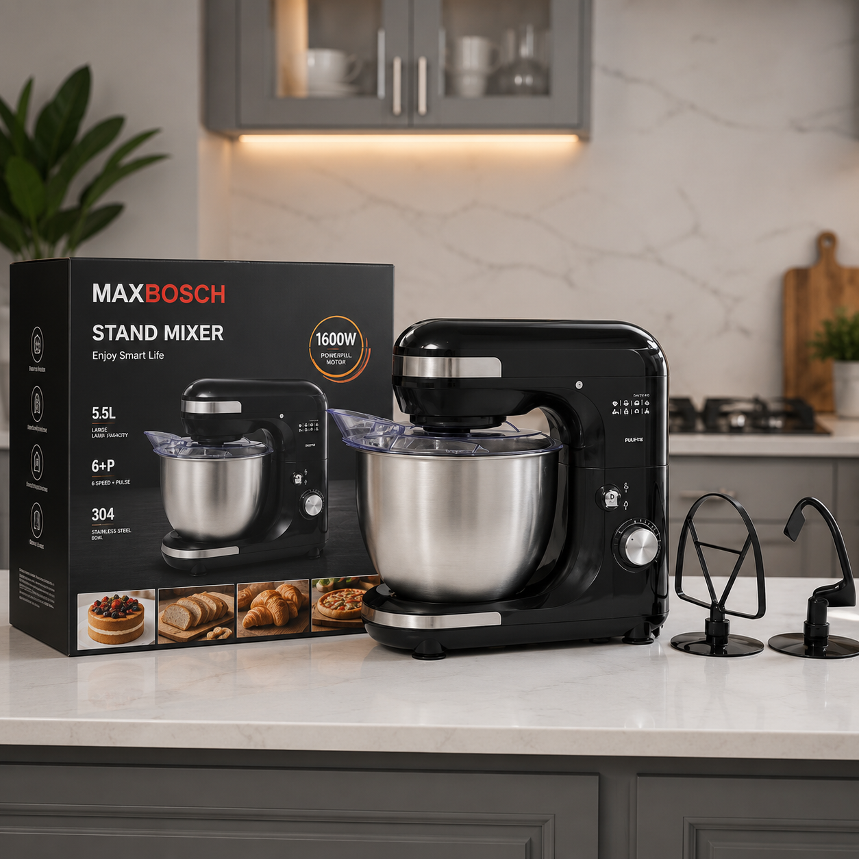 Imported Geepas GSM43013 3-in-1 Stand Mixer 5L 600W with Stainless Steel Mixing Bowl
