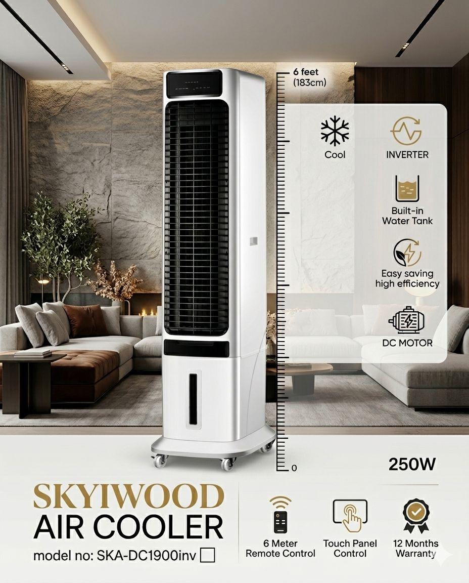 SKYIWOOD SKA-DC1950INV Inverter Air Cooler Price in Pakistan | 6ft DC Cooler 250W - Original Appliances
