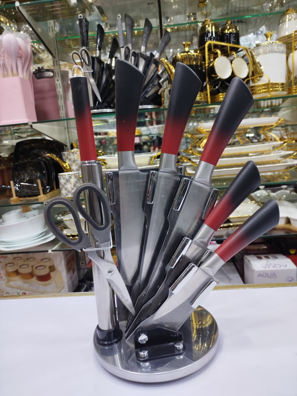 chef knife set with rotating stand premium stainless steel kitchen knives for home and professional use