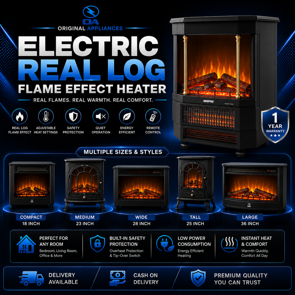 Electric Real Log Flame Effect Heater