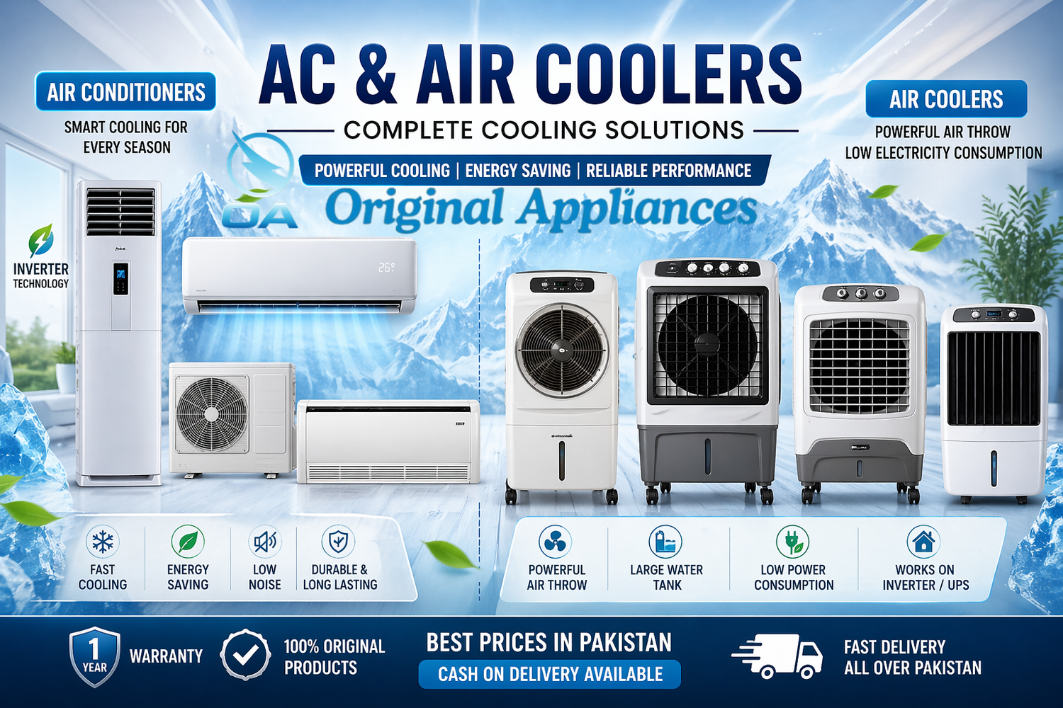 air cooler and AC Pakistan, inverter cooling appliances, room cooling solutions Pakistan, air conditioner and cooler combo