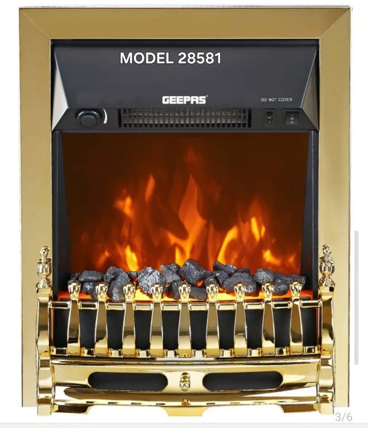 Geepas GRH28581P electric fireplace quartz tube flame heater black