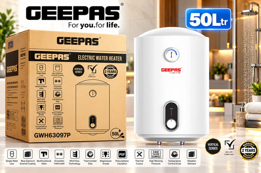 Geepas 50 litre electric water heater storage geyser for home use in Pakistan