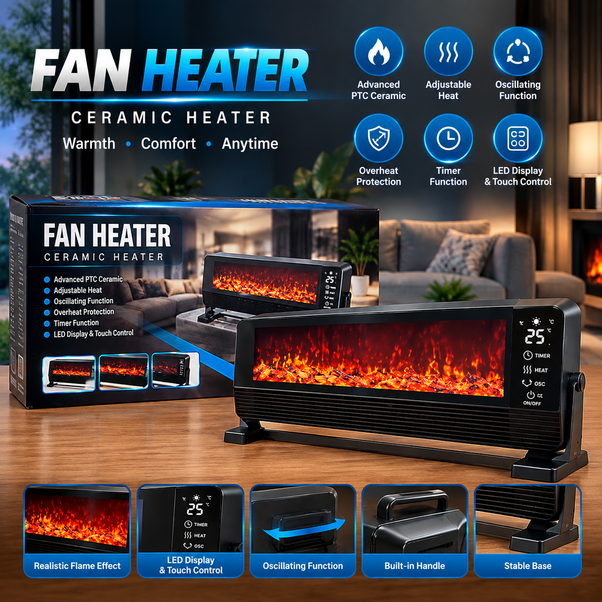 Ceramic fan heater with PTC heating