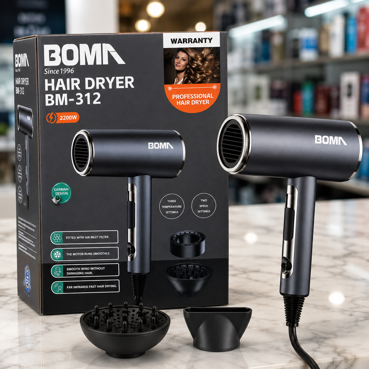 BOMN BM-312 2200W Professional Hair Dryer with Box
