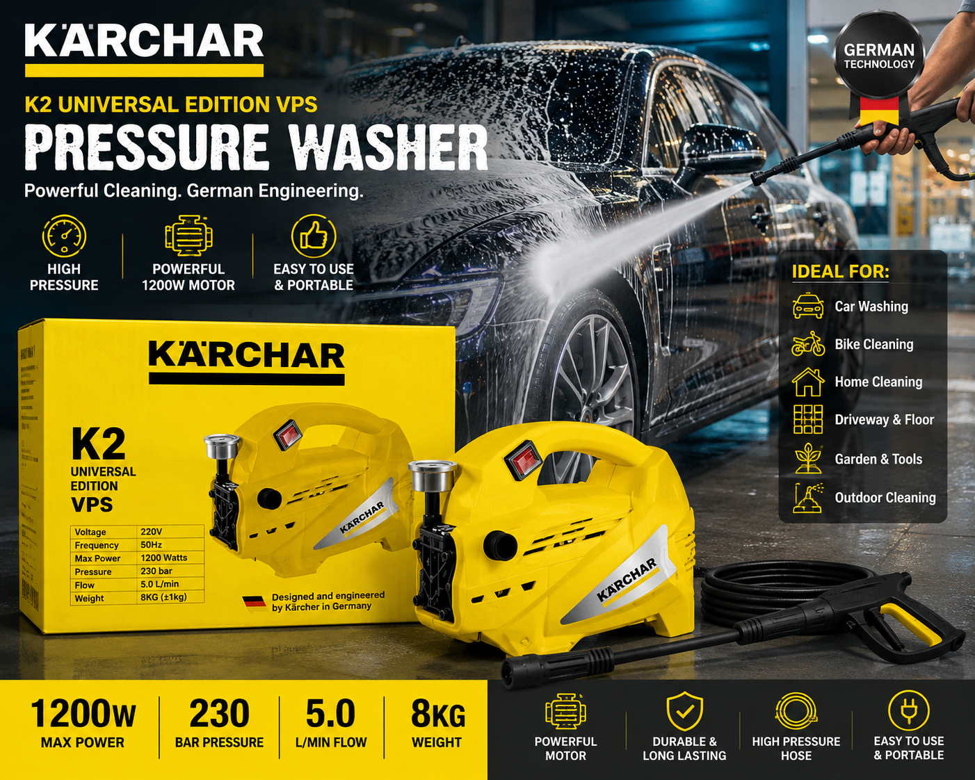 Kärcher K2 Universal Edition VPS 1200W 230 Bar Pressure Washer