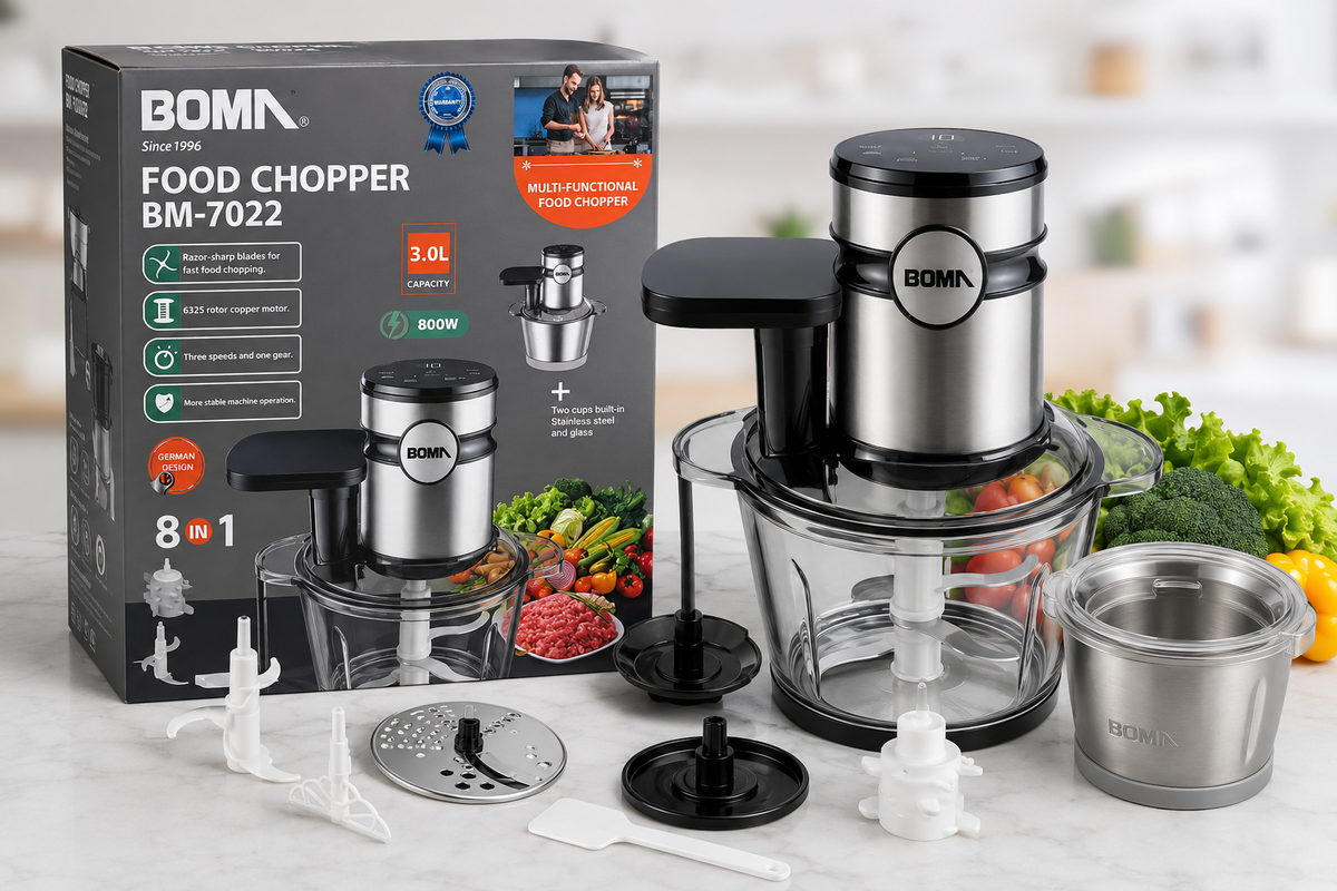 BOMA BM-7022 8-in-1 Food Chopper 800W 3L with box and multiple attachments