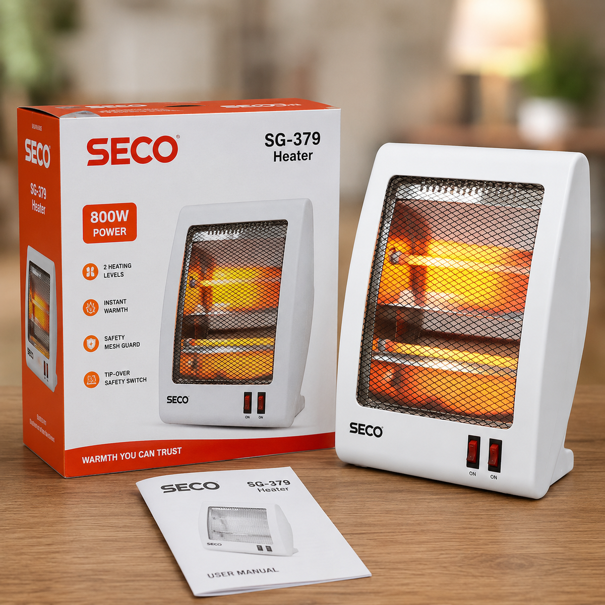 SECO SG-379 800W electric room heater with safety mesh