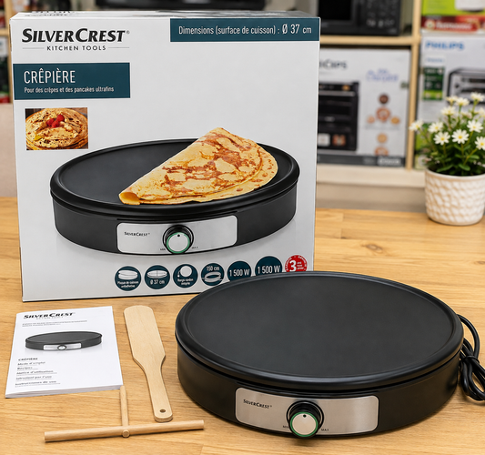 SilverCrest 1500W 37cm Electric Crêpe Maker with Non-Stick Cooking Plate