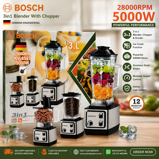 BOSCH KV-6597 5000W 3L Commercial Blender with Grinder and Chopper