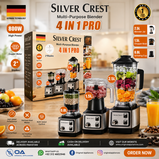 SILVER CREST 4 IN 1 PRO Multi-Purpose Blender 800W with 2.5L Blender, Chopper and Grinder