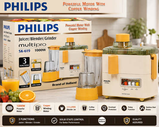 PHILIPS SK-619 MultiPro 3-in-1 Juicer Blender Grinder 1000W with Juice Extractor and Coffee Grinder