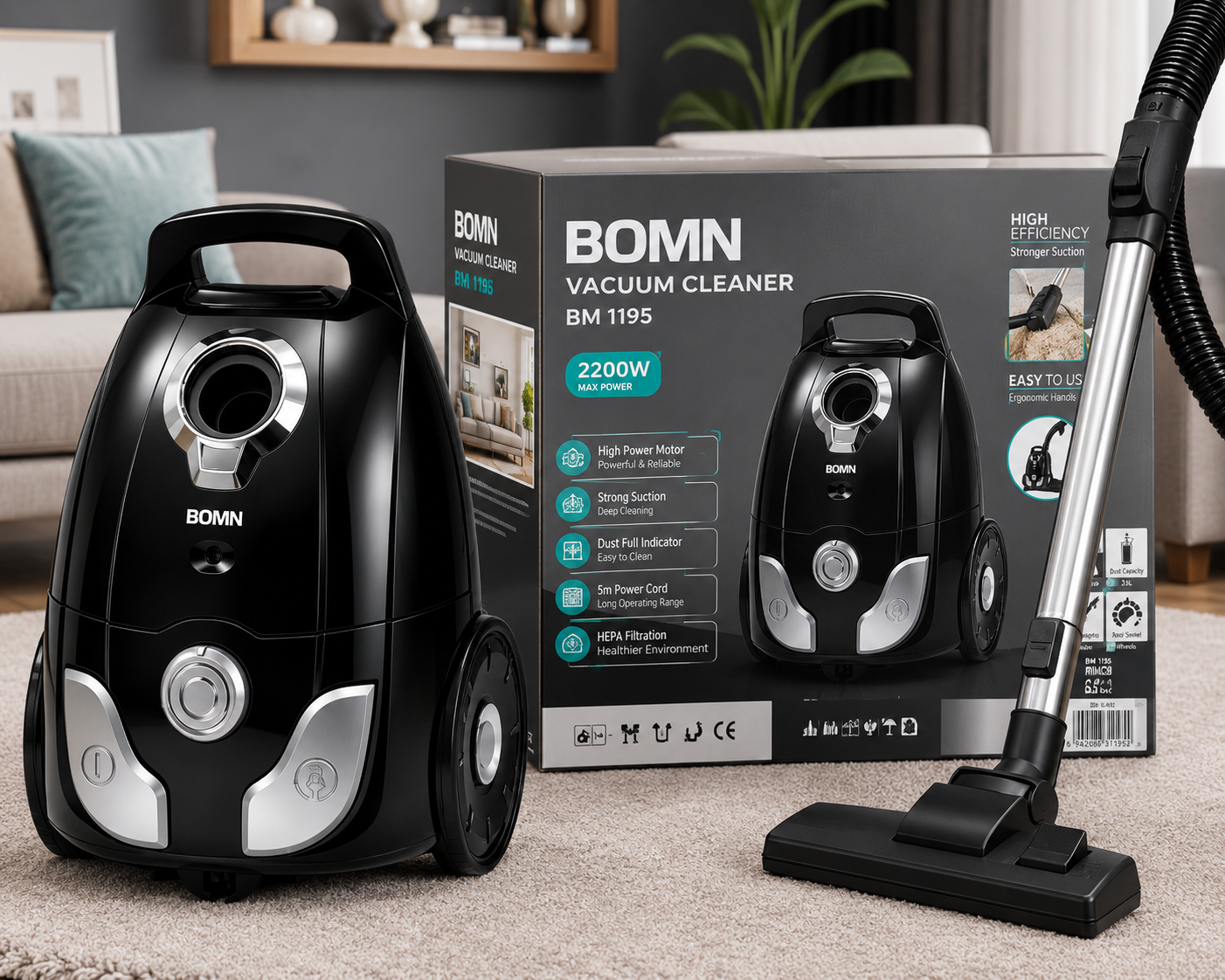Imported BOMN BM-1195 2200W Vacuum Cleaner with Powerful Suction for Home and Office Cleaning
