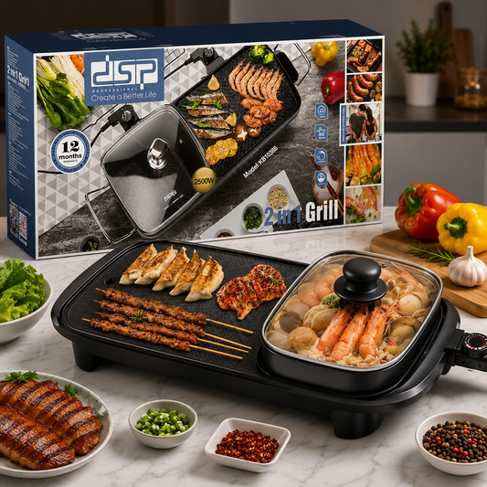 Imported DSP KB1055 2-in-1 Electric Baking Pan and Hot Pot with Non-Stick Griddle