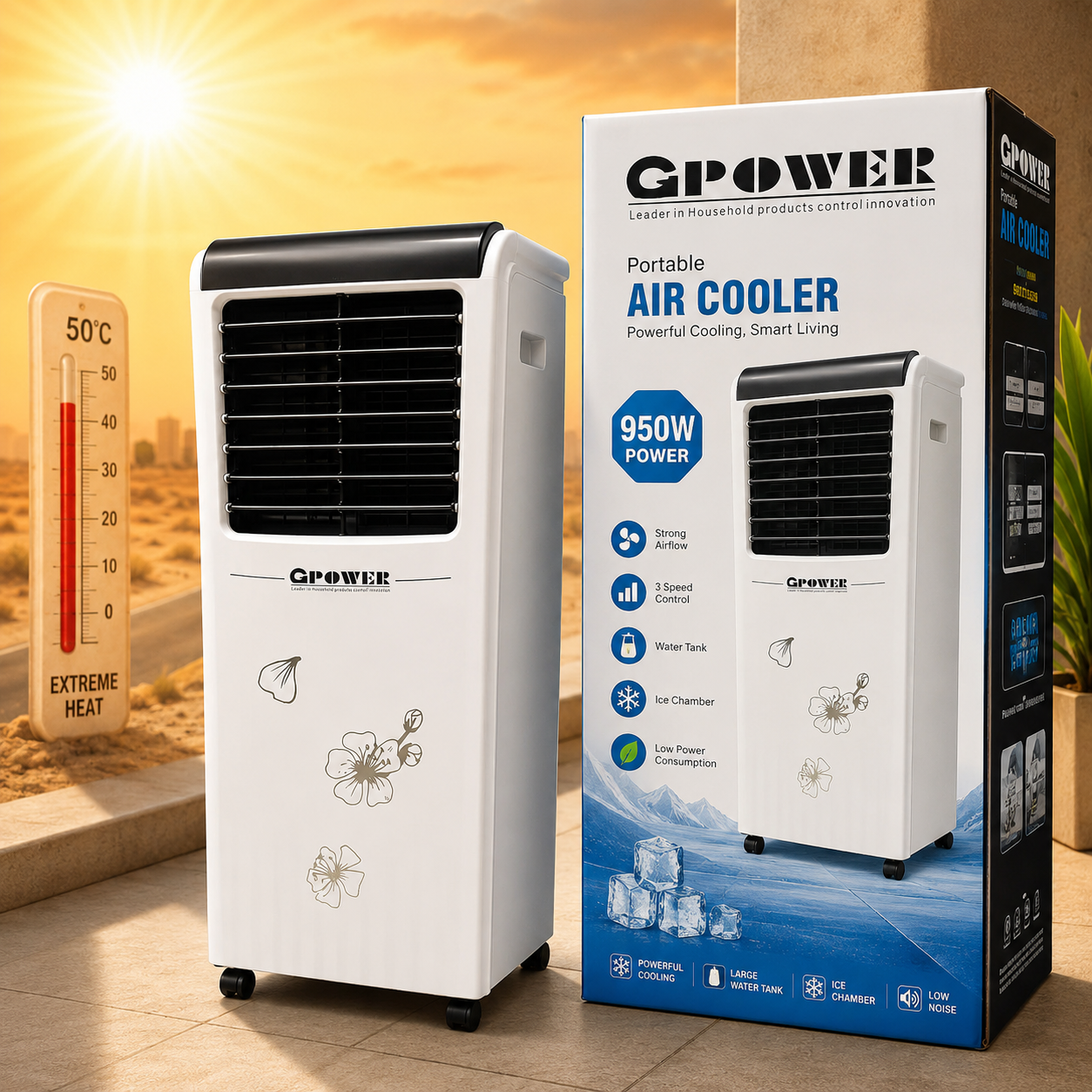 GPOWER Portable Air Cooler White Personal Water Air Cooler Energy Saving Cooling Fan Price in Pakistan