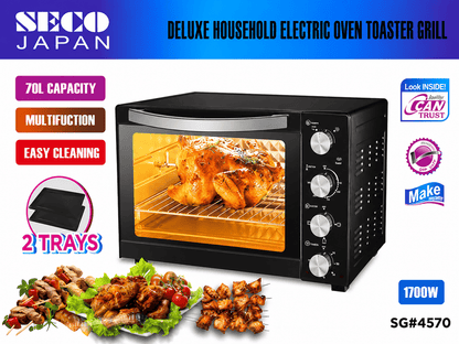 Japanese 70 liter electric baking oven with rotisserie convection fan and double tray design