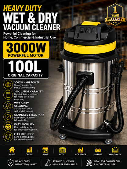 100 Liter Vacuum, 3000 Watt Vacuum, Shop Vacuum Cleaner, Workshop Vacuum Cleaner, Office Vacuum Cleaner, Hotel Vacuum Cleaner, Restaurant
