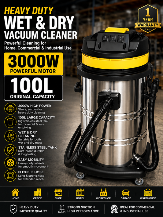 100 Liter Vacuum, 3000 Watt Vacuum, Shop Vacuum Cleaner, Workshop Vacuum Cleaner, Office Vacuum Cleaner, Hotel Vacuum Cleaner, Restaurant