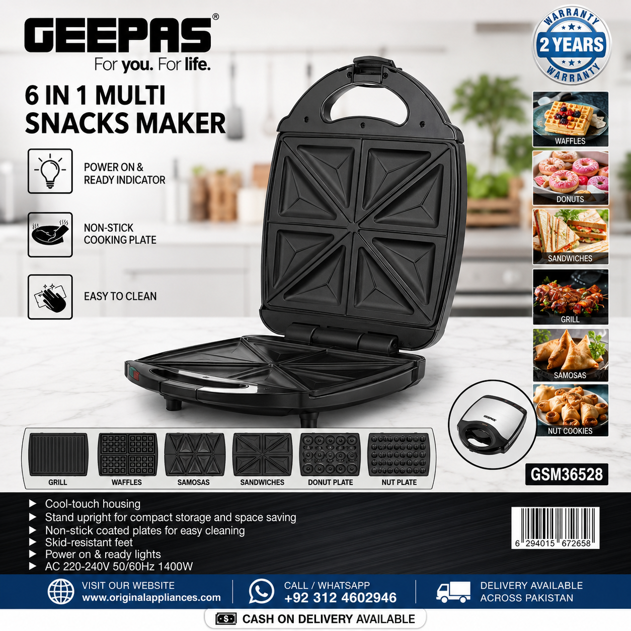 Geepas, GSM36528, Sandwich Maker, Waffle Maker