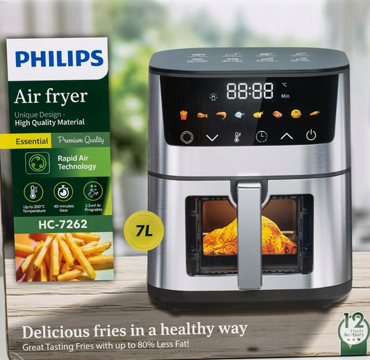 Philips HC-7262 Air Fryer 7L Essential Series | 2000W Digital Oil-Free Fryer with Window - Original Appliances