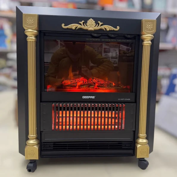 Geepas GRH28579P Electric Fireplace Quartz Tube Flame Heater with Flame Effect