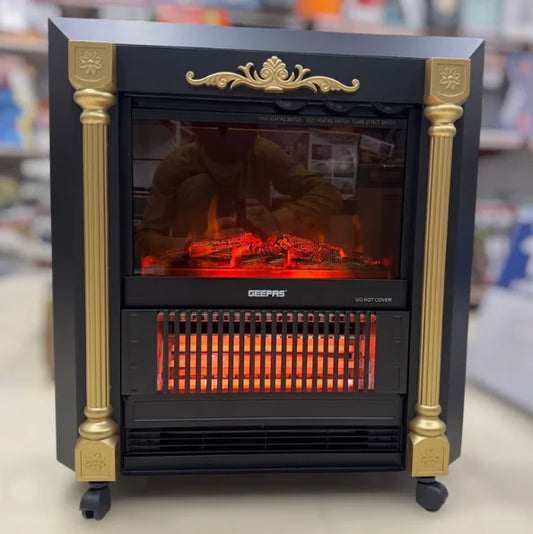 Geepas GRH28579P Electric Fireplace Quartz Tube Flame Heater with Flame Effect