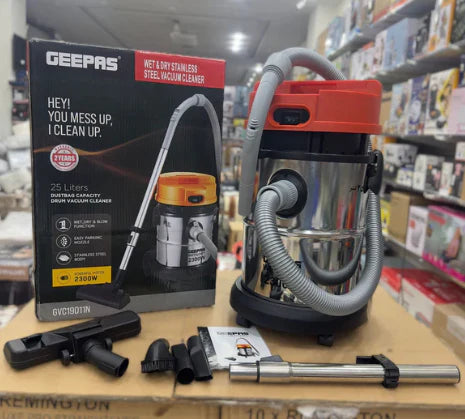 Geepas 25L Wet & Dry Stainless Steel Vacuum Cleaner 2300W GVC19011N