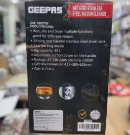 Geepas 25L Wet & Dry Stainless Steel Vacuum Cleaner 2300W GVC19011N