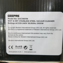 Geepas 25L Wet & Dry Stainless Steel Vacuum Cleaner 2300W GVC19011N