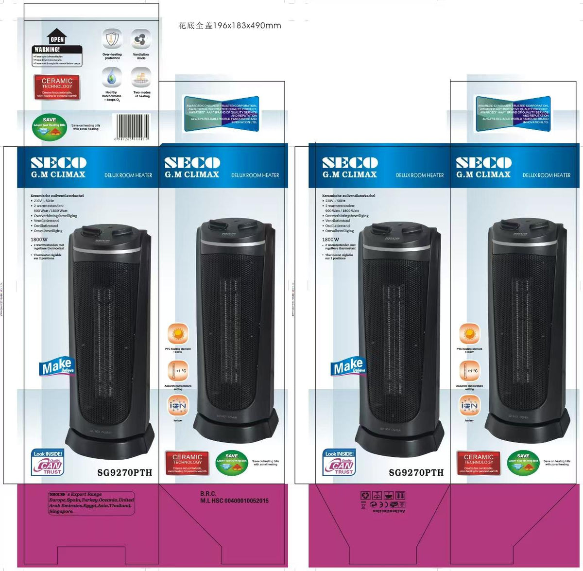 Seco SG9270PTH Ceramic Room Heater 