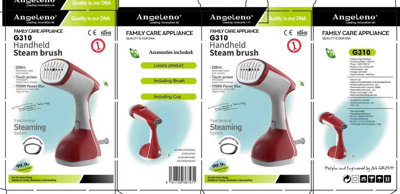 AngeLeno G310 Handheld Steam Brush 1780W 320ML | Fast & Easy Ironing Solution