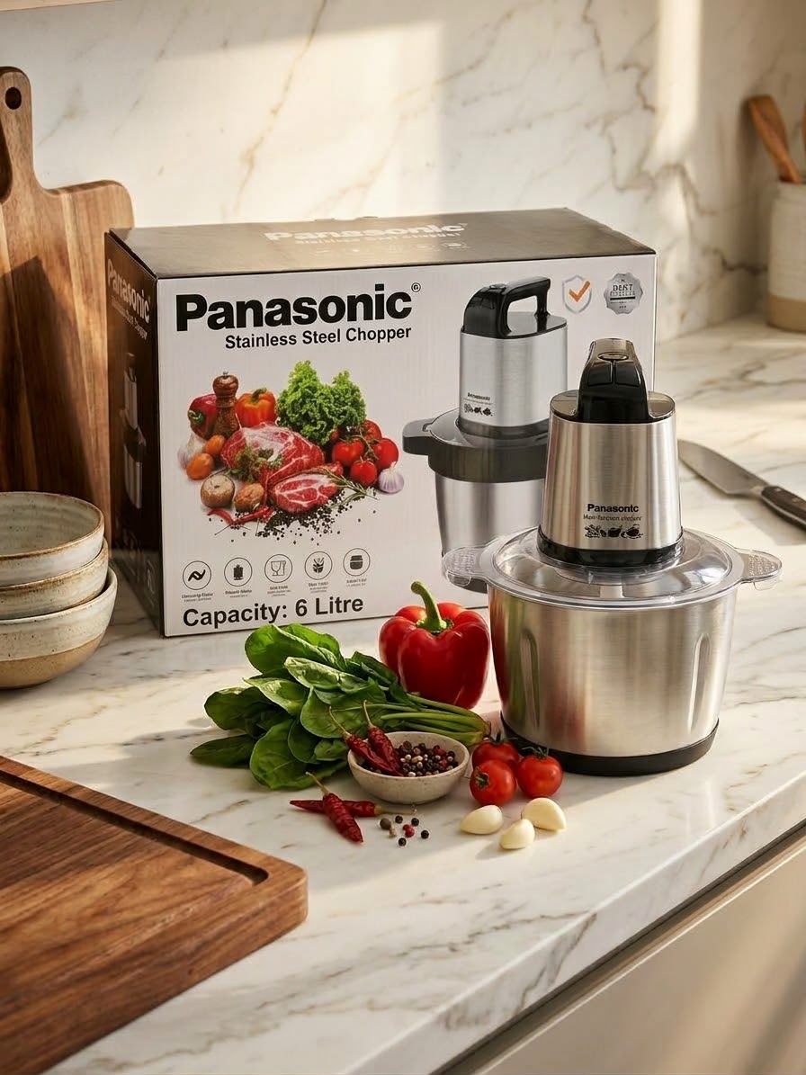 Panasonic 6L Stainless Steel Electric Chopper for Meat and Vegetables