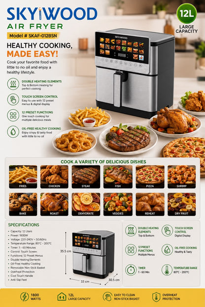 Skywood 12 liter 1800W air fryer with product box