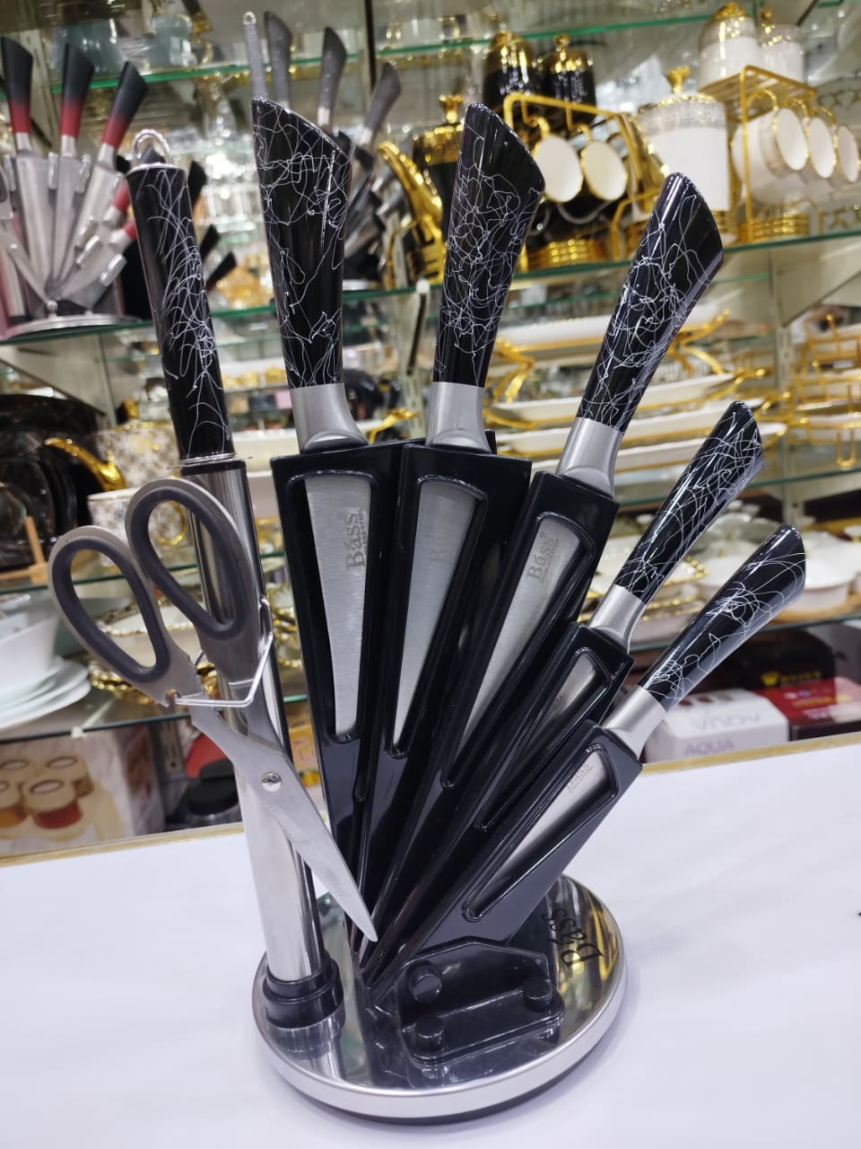 premium 8pcs kitchen knife set stainless steel chef knives with rotating stand