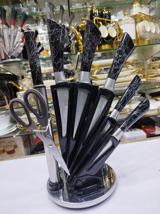 premium 8pcs kitchen knife set stainless steel chef knives with rotating stand