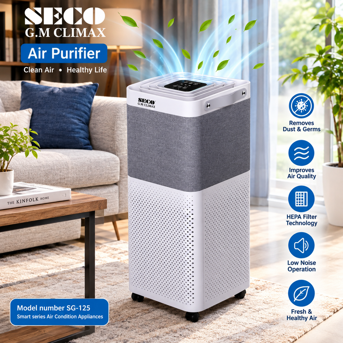 SECO SG-125 Air Purifier with PM2.5 Sensor and LED Display