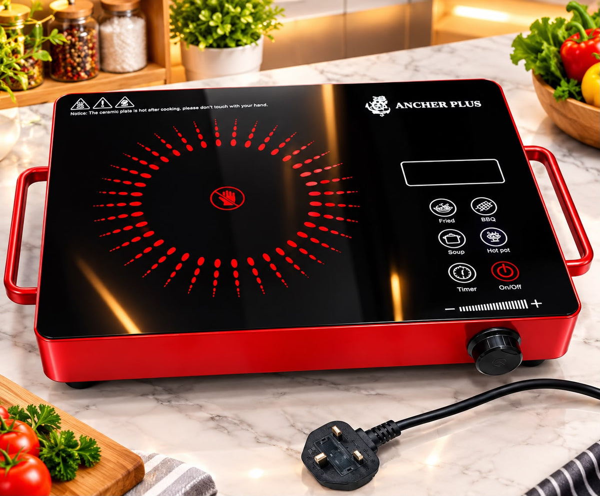 Ancher Plus electric ceramic infrared cooker with hot plate, BBQ, fry, soup and hot pot functions