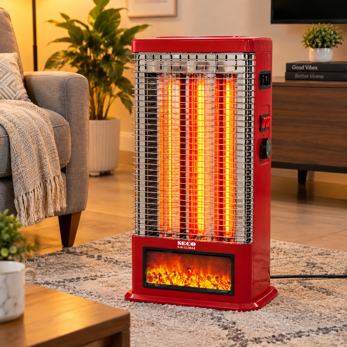 Flame SECO SG.720 1200W Halogen Room Heater Red Electric Heater