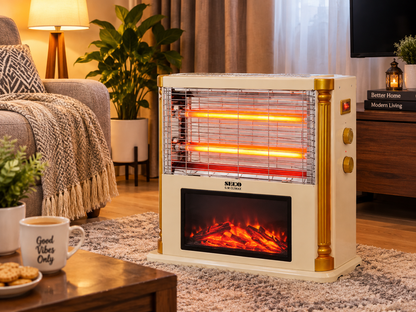 SECO SG.730 1200W Quartz Halogen Room Heater Cream Gold Fireplace Design