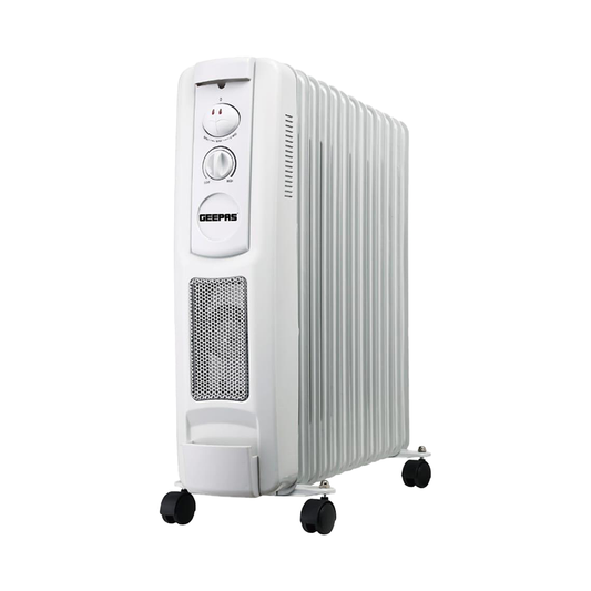 Geepas GRH91013P 13 Fin White Oil Filled Radiator Heater with Adjustable Thermostat and Castor Wheels