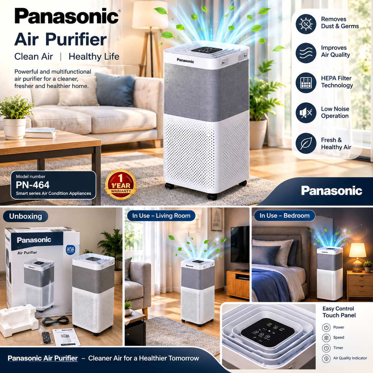 Panasonic PN-464 Air Purifier for Home and Bedroom