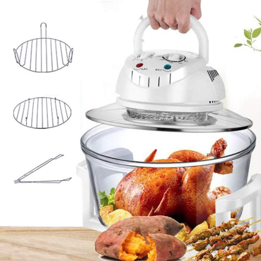 12L Halogen Air Fryer Oven with Glass Bowl, Cooking Racks and Tongs