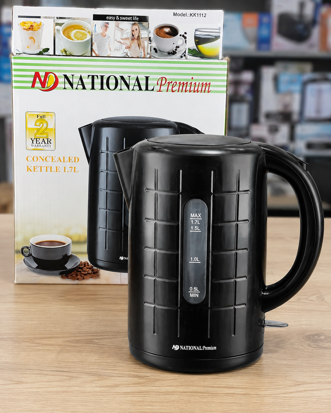 National Premium KT-219 1.7L black electric kettle with 2 year warranty