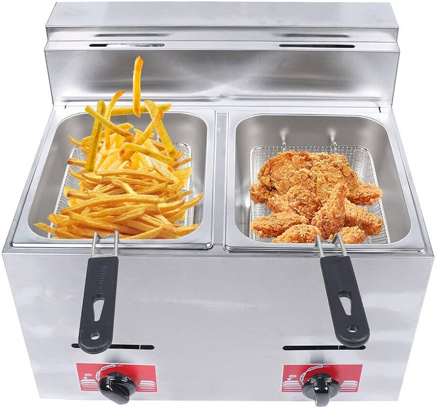 12L Commercial LPG Gas Double Tank Deep Fryer with 2 Stainless Steel Frying Baskets