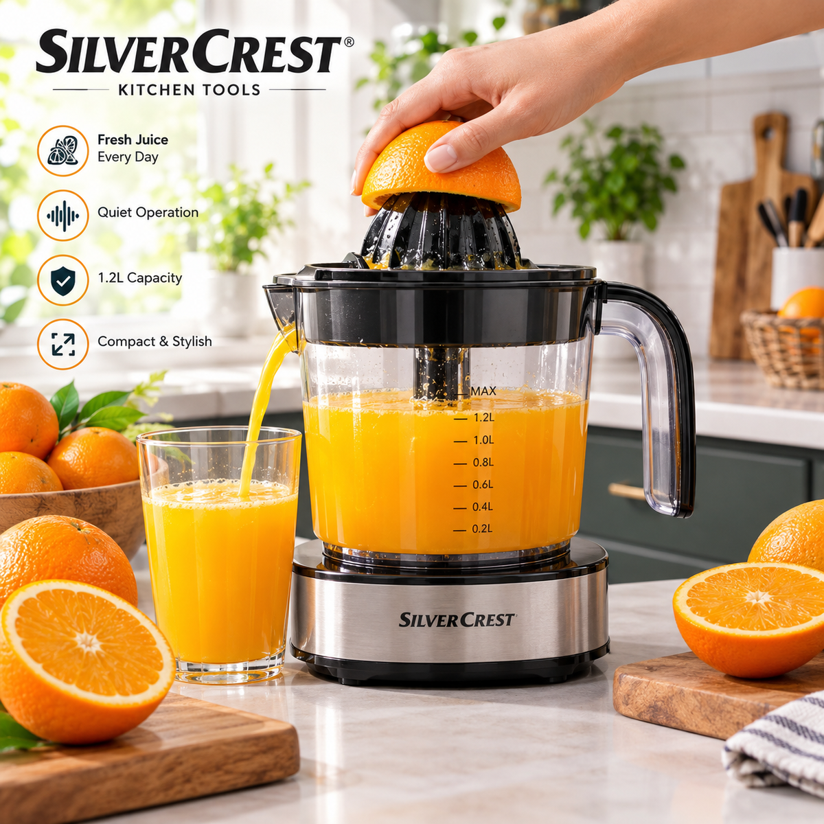 SilverCrest SC-222CJ 1.2L Electric Citrus Juicer Orange Lemon Juicer.