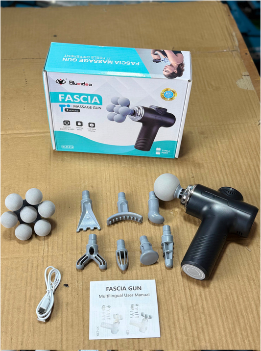 Blueidea BLD-219 7-headed fascia massage gun deep tissue muscle massager with multiple attachments
